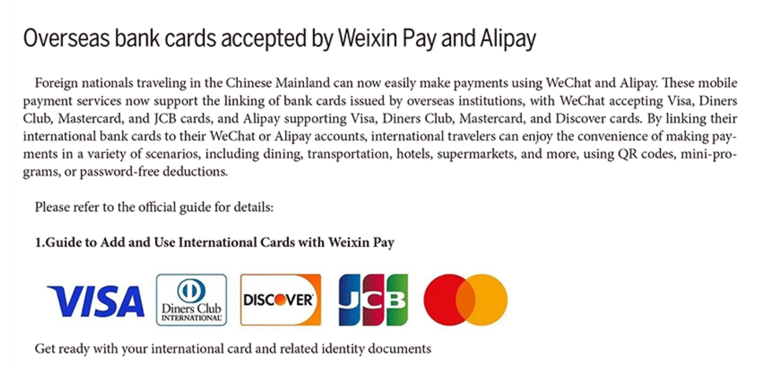 Overseas bank cards accepted by Weixin Pay and Alipay